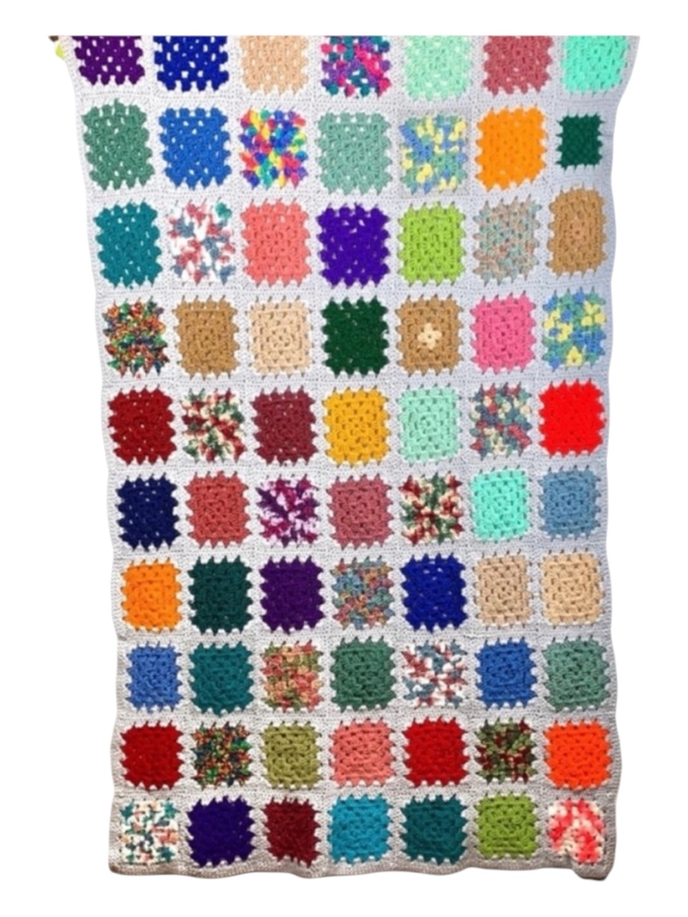 Vintage Handmade Multicolor Granny Square Crochet Throw Blanket - Brand Unknown